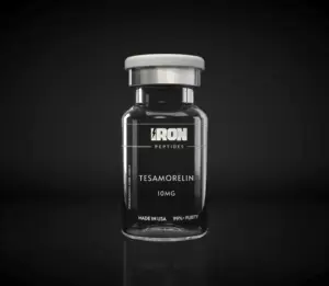 Tesamorelin 10mg research peptide vial by Iron Peptides